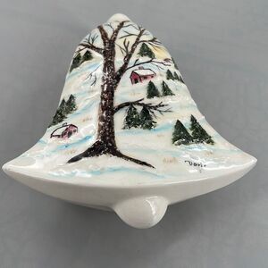 Vintage bell shaped winter scene covered dish